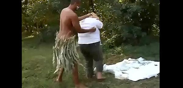  Savage brutalizes and fucks a white fat woman in the forest